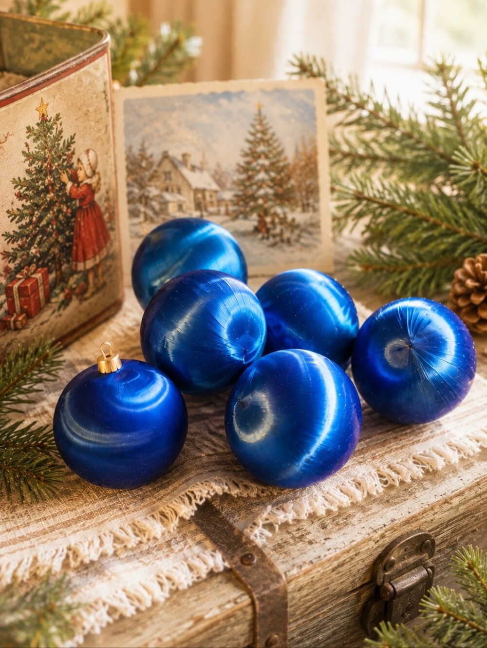 VINTAGE COBALT BLUE CHRISTMAS ORNAMENTS SET OF 6 🎄✨